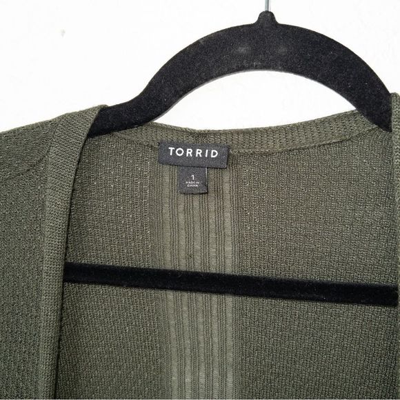 Torrid Olive Green Pointelle Stitched Open Knit Cardigan Size 1 - Picture 6 of 8